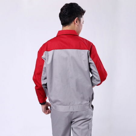 山东工作服定做,大红配浅灰春秋工作服AC078
