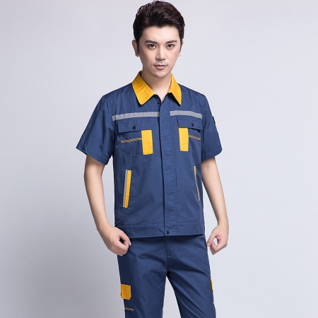 蟹青拼黄色短袖工作服AD09-2