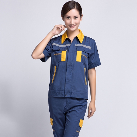 蟹青拼黄色短袖工作服AD09-2