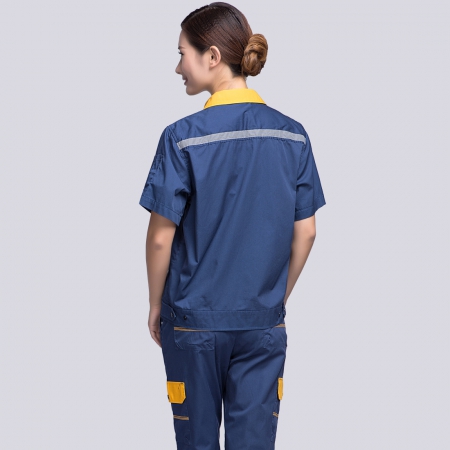 蟹青拼黄色短袖工作服AD09-2