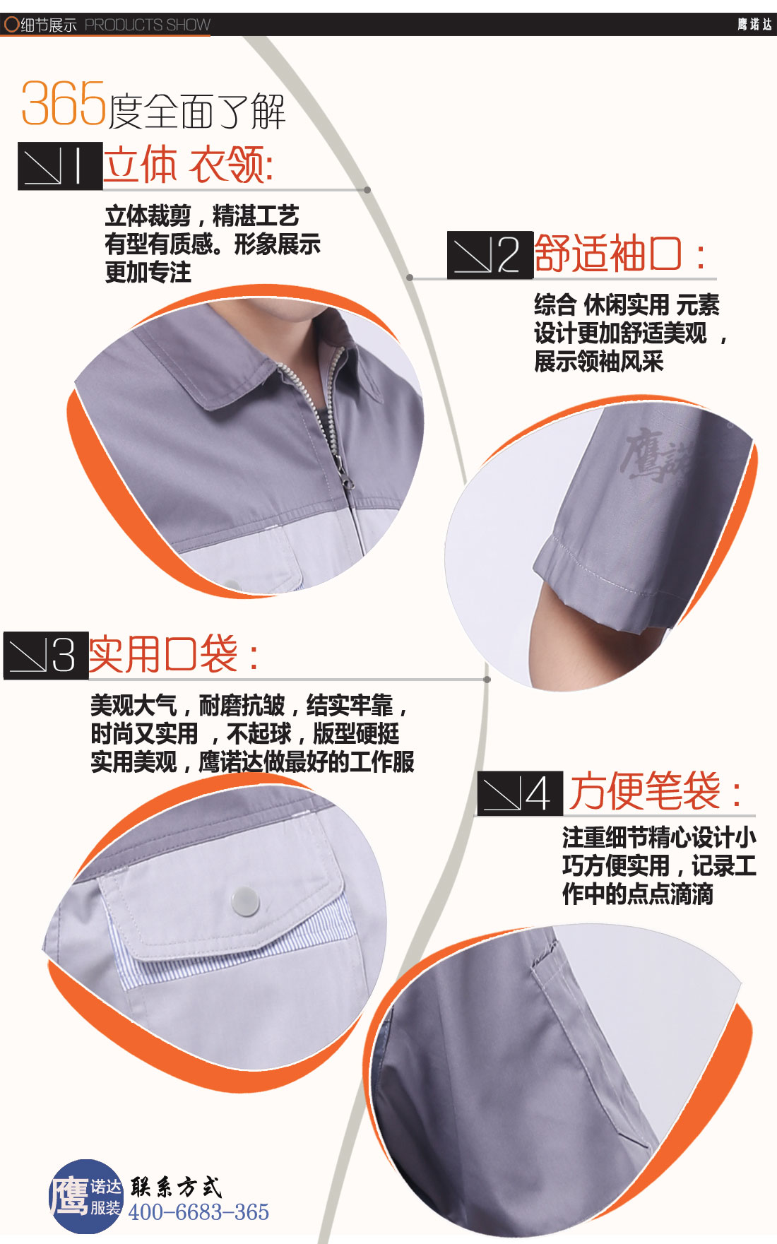 银灰拼白色夏季工作服AD062(图3) 短袖工作服AD062-DX细节图1